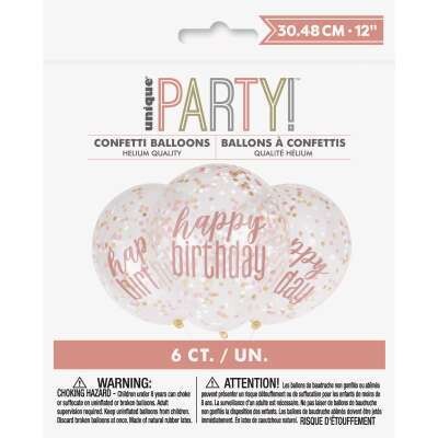 Balloons-Latex-Happy Birthday-Glitz Rose Gold-6pk-12&quot;