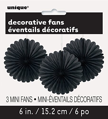 Paper Fan Decoration 3pc, Color: Black, Size: 6&quot;