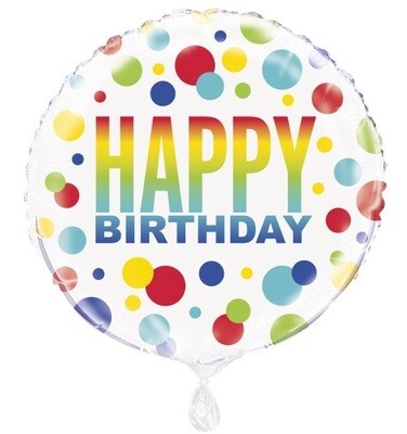 Foil Balloon 18&quot;- Happy Birthday Rainbow Dots