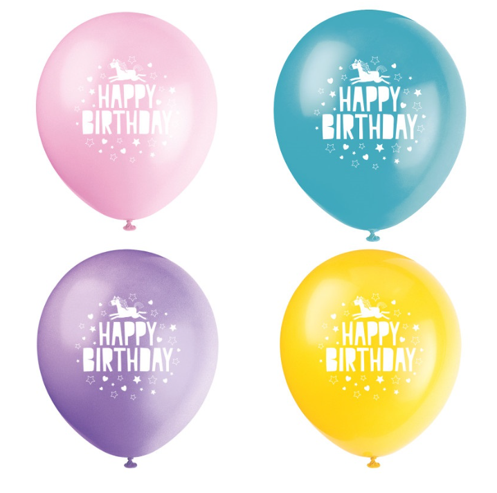 Balloons - Latex - Unicorn Happy Birthday - 12&quot; - 8PCS