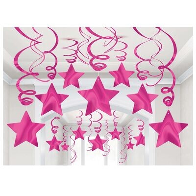 Swirl Decorations - Hot Pink Stars (30 pcs)