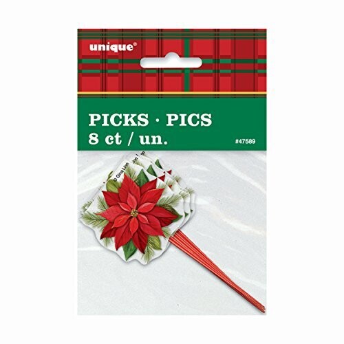 Picks-Christmas-Poinsettia Plaid-8pk-Plastic