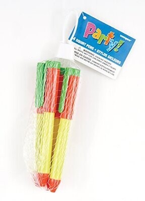 Party Favors-Squirt Pens-Plastic-4pk/4.75&#39;&#39;