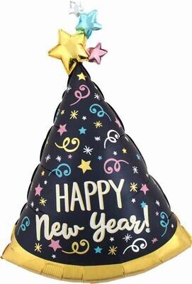 Foil Balloon - Confetti Hat - Happt New Year - Super Shape - 36&quot;
