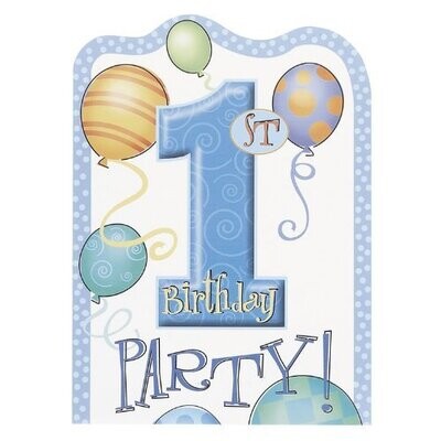 Invitations-1st Bday-Blue-8pk