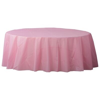 84" Round Plastic Table Cover - New Pink