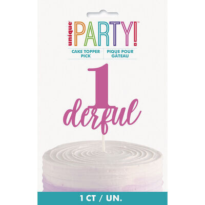 Cake Topper Pick- One-derful- Pink