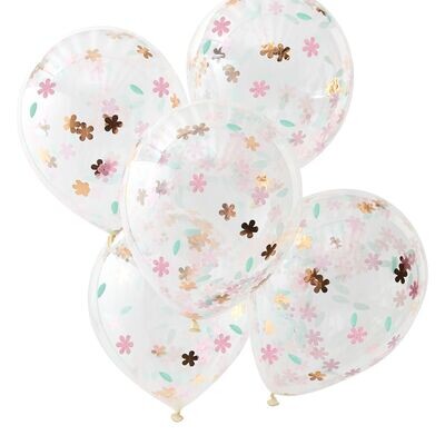 Rose Gold Floral Confetti Filled Balloons - 12