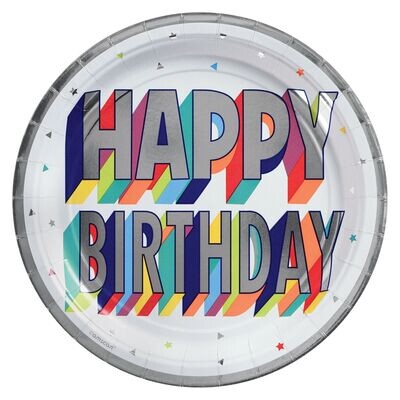 Here&#39;s To Your Birthday Metallic Round Plates, 9&quot;