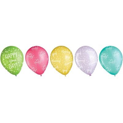 &quot;Happy Birthday&quot; Printed Balloons - Assorted Pastel