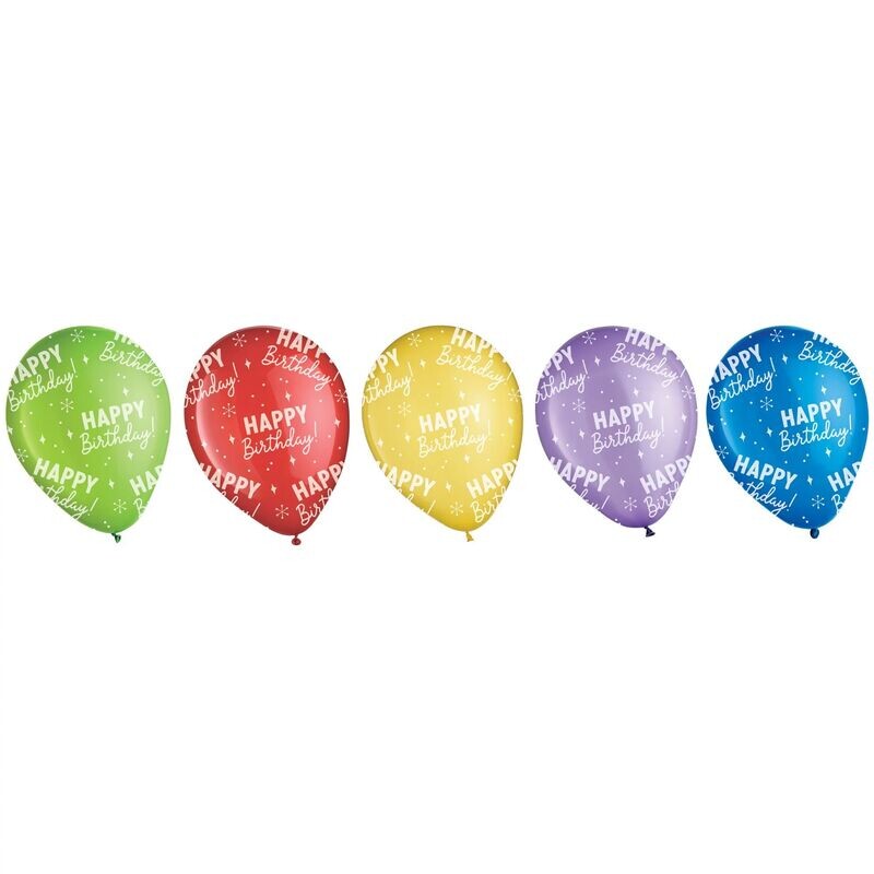 &quot;Happy Birthday&quot; Printed Balloons - Assorted Primary