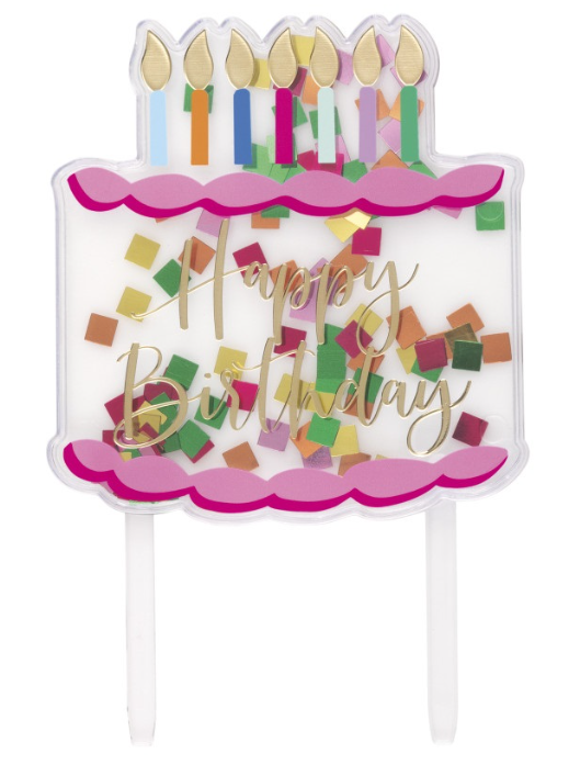 Confetti-Filled Clear Plastic &quot;Happy Birthday&quot; Cake Pick