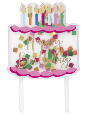 Confetti-Filled Clear Plastic &quot;Happy Birthday&quot; Cake Pick