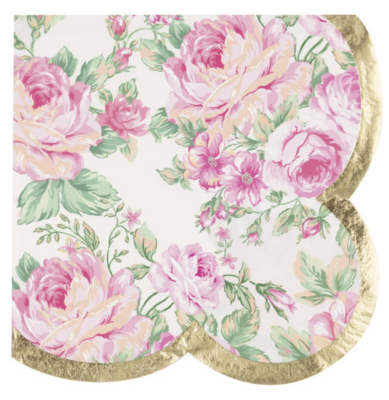 Golden Garden Party Scalloped Edge Beverage Napkins  16ct