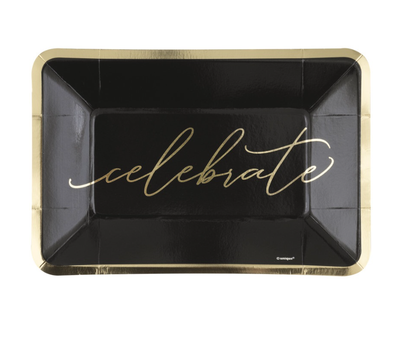 Black &amp; Gold &quot;Celebrate&quot; Rectangular 9&quot; x 6&quot; Appetizer Plate