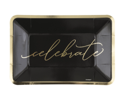 Black & Gold "Celebrate" Rectangular 9" x 6" Appetizer Plate