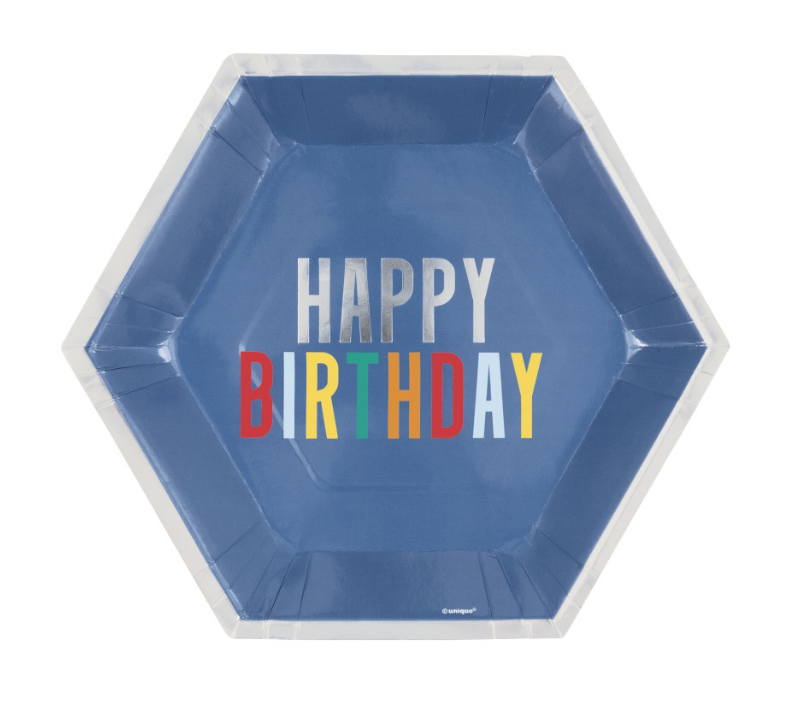 Happy Birthday Dots Hexagon Shaped 9.25&quot; Plates 8c
