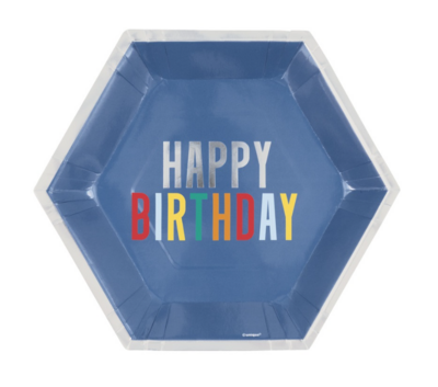 Happy Birthday Dots Hexagon Shaped 9.25&quot; Plates 8c