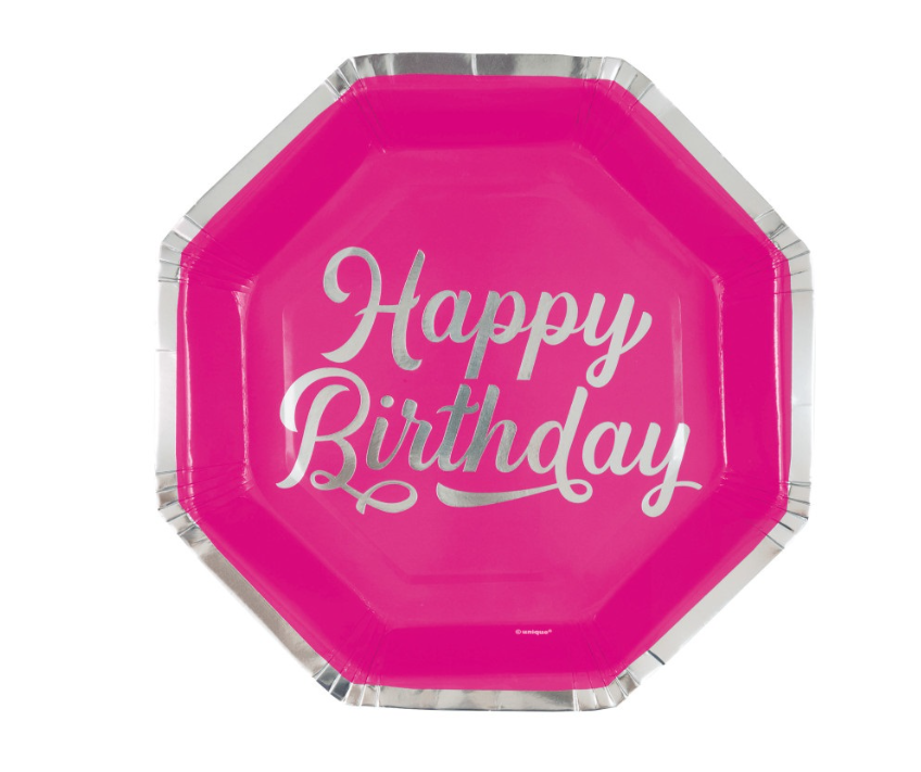 Bold Birthday Octagon Shaped 9.25&quot; Dinner Plates 8ct
