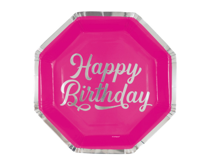 Bold Birthday Octagon Shaped 9.25&quot; Dinner Plates 8ct