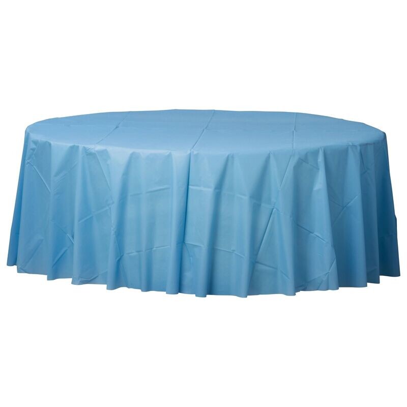 Plastic Round Table Cover  -  Pale Blue -  84&quot;