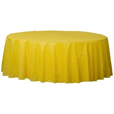 Plastic Round Table Cover  -  School Bus Yellow -  84&quot;