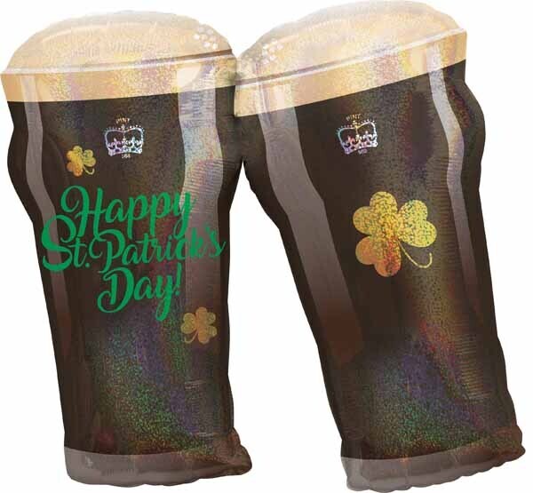 ST PATS BEER GLASS 28&quot; HOLO SHP