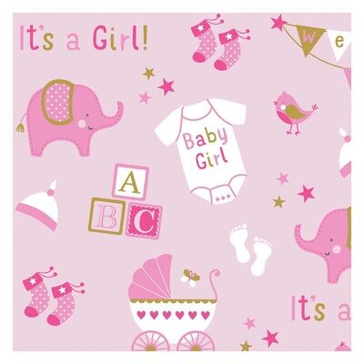 Gift Wrap - Baby Girl Elephant - Jumbo - (16ft  X 76cm)
