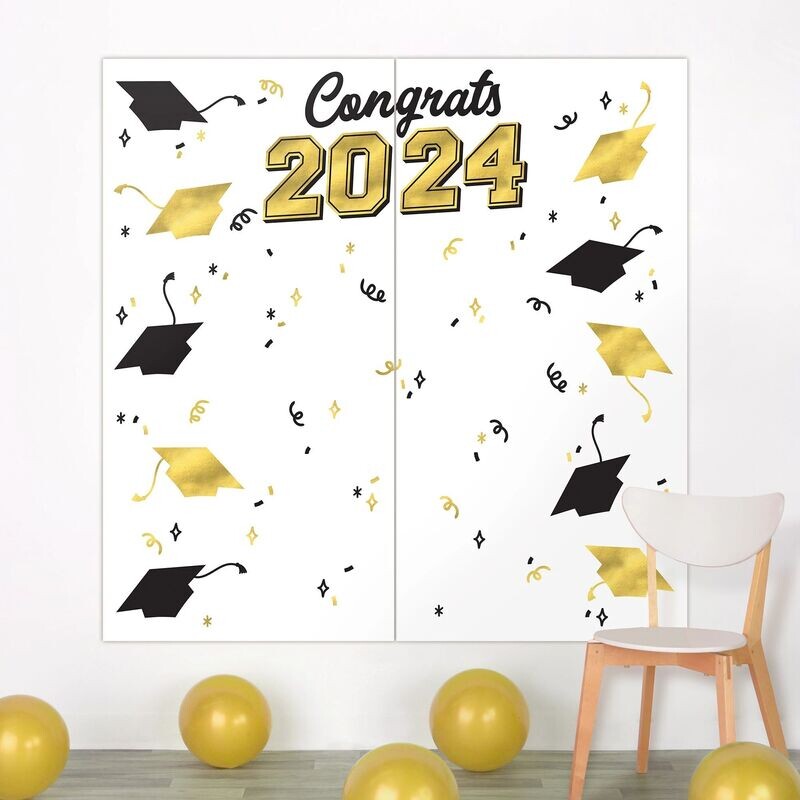 2024 Grad Backdrop - Black, Silver, Gold