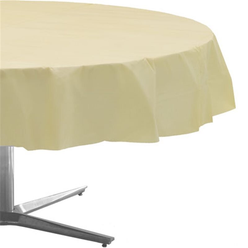 Plastic Round Table Cover Vanilla Creme 84&quot;