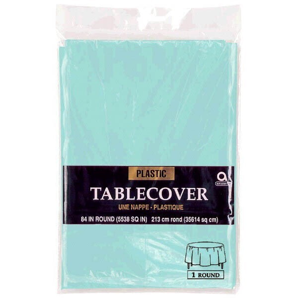 Plastic Round Table Cover Robin&#39;s Egg Blue 84&quot;