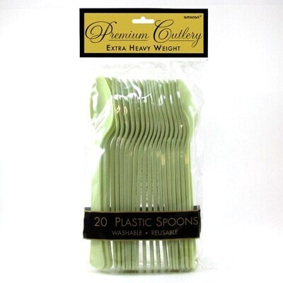 Premium Plastic Spoons Leaf Green 20pc