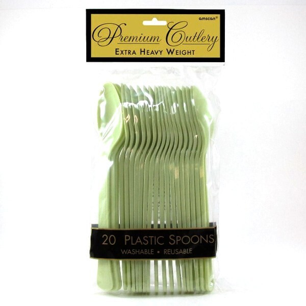 Premium Plastic Spoons Leaf Green 20pc