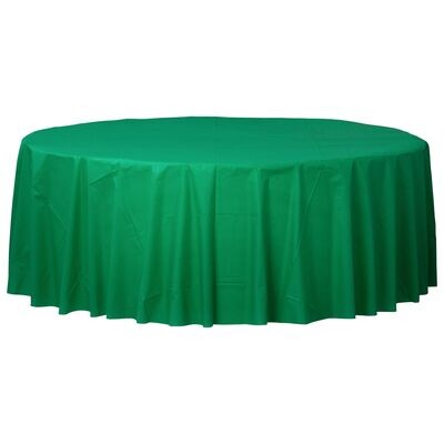 84&quot; Round Plastic Table Cover - Festive Green