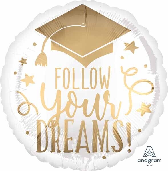 Foil -Balloon - Grad - FOLLOW YOUR DREAMS WT/GD 18&quot;