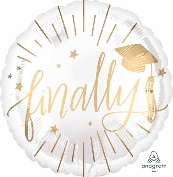 Foil Balloon - Grad - Finally White &amp; Gold 18&quot;