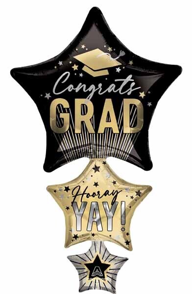 Foil Balloon - Stripes Grad Stars 42&quot;