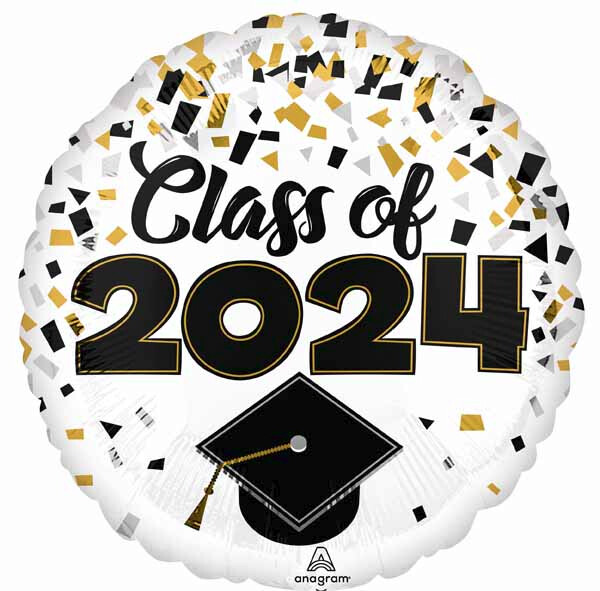 Foil Balloon - Grad - CLASS &quot;2024&quot; CONFETI 18&quot;
