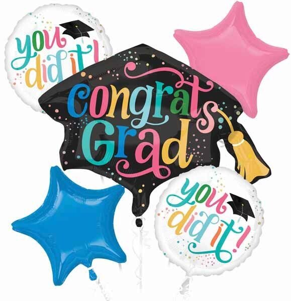 Foil Balloon - Grad - FOLLOW YOUR DREAMS BOUQUET - 5 pk Bouquet