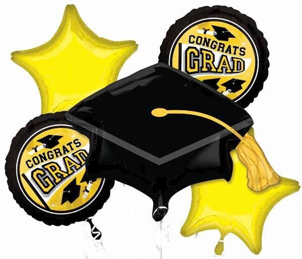 Foil Balloon - Grad - TRUE TO YOUR SCHOOL YELLOW - 5 pk Bouquet