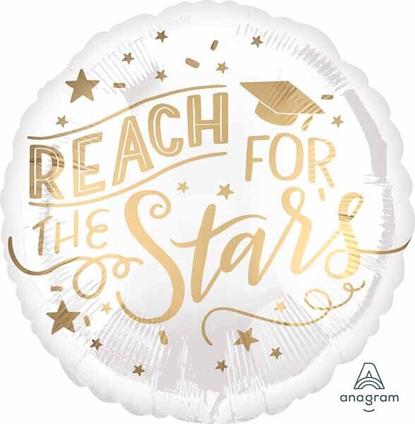 Foil Balloon - Grad - REACH FOR THE STARS WT/GD 18&quot;