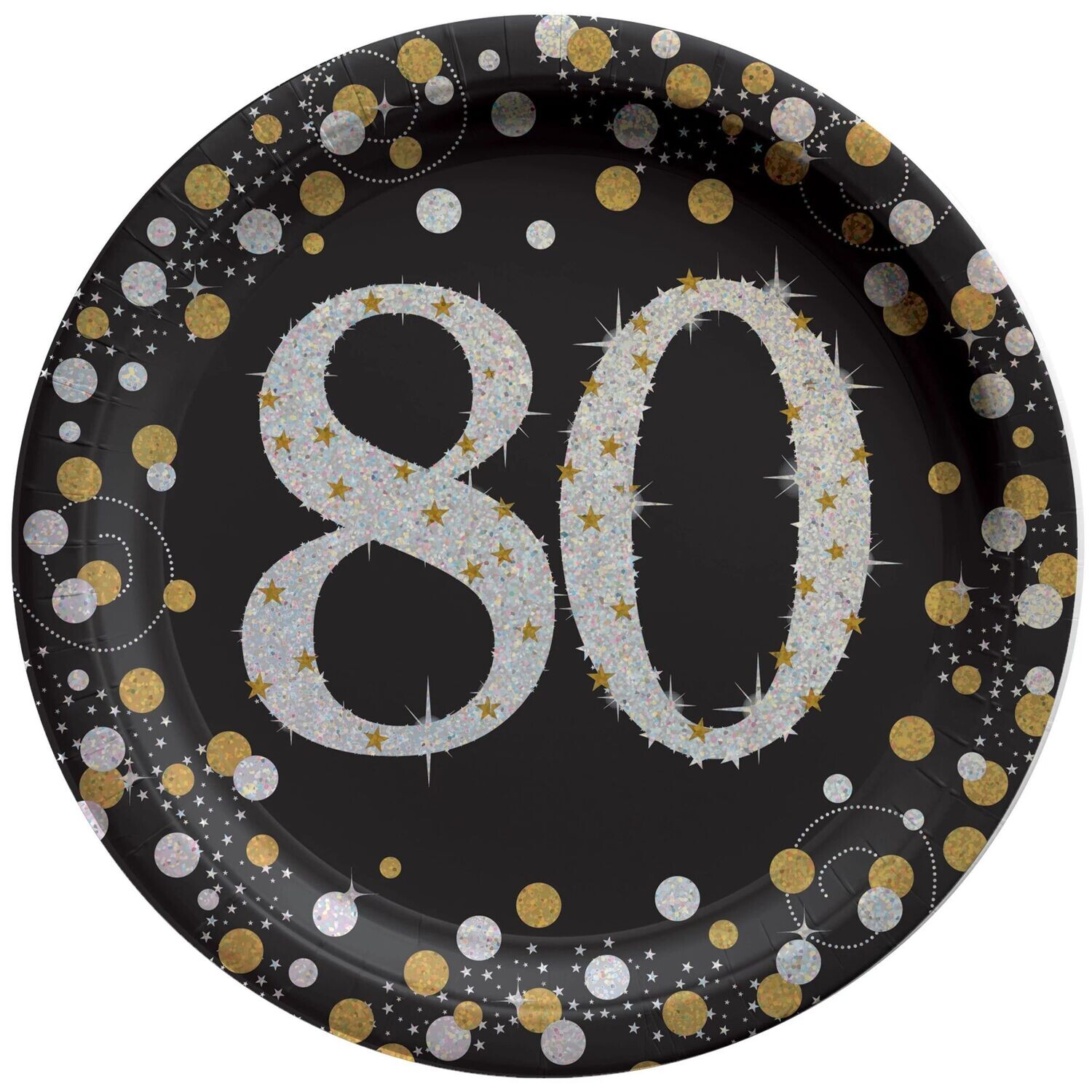 Plates - Sparkling Celebration 80th Round Plates, 7&quot;