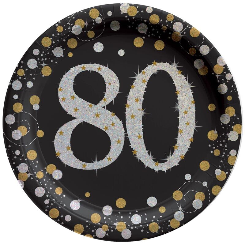 Plates - Sparkling Celebration 80th Round Plates, 7&quot;