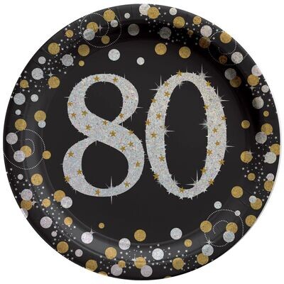 Plates - Sparkling Celebration 80th Round Plates, 7&quot;