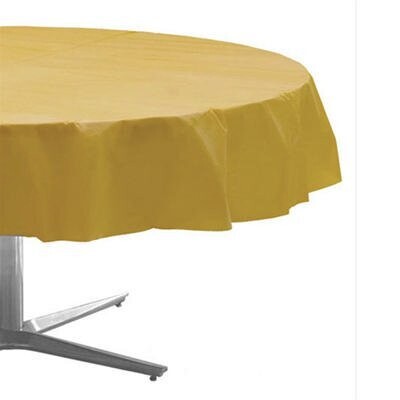 Plastic Round Table Cover Gold 84&quot;