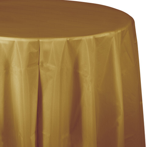 Plastic Round Table Cover Glittering Gold 82&quot;