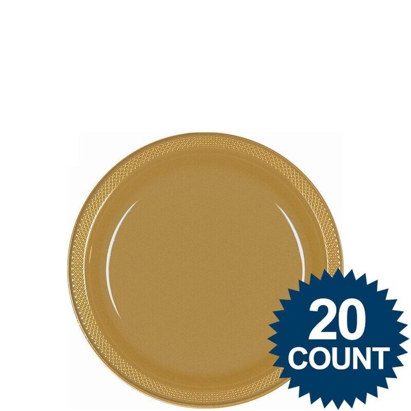 Plastic Plates 20pc Gold Sparkle 7&quot;