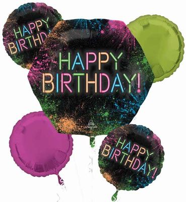 Foil Balloon - LETS GLOW CRAZY HBD - 5 pk Bouquet