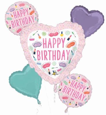 Foil Balloon - SPA PARTY HBD - 5 Pk Bouquet