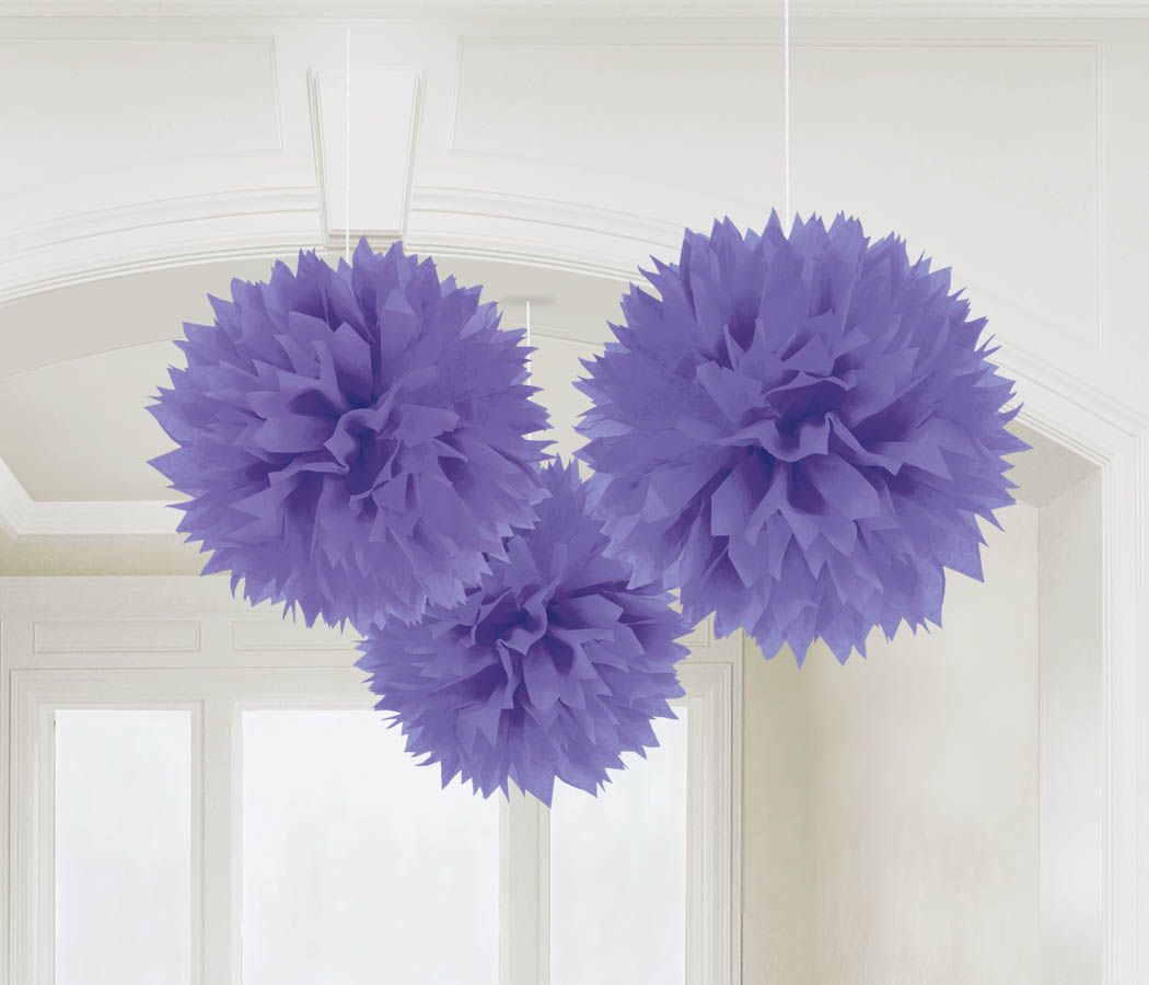 Paper Fluffy Decorations 3pc, Color: Purple, Size: 16&quot;